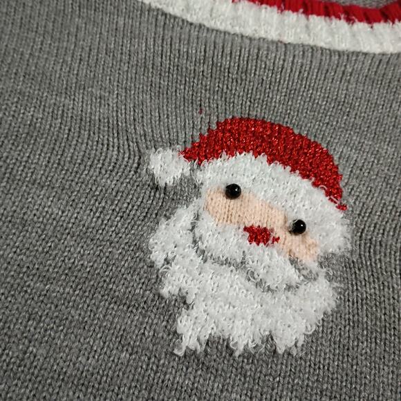 Christmas Sweater Women's L 3D Santas Sequins Faux Fur High-Low Oversized Tunic - Picture 5 of 12